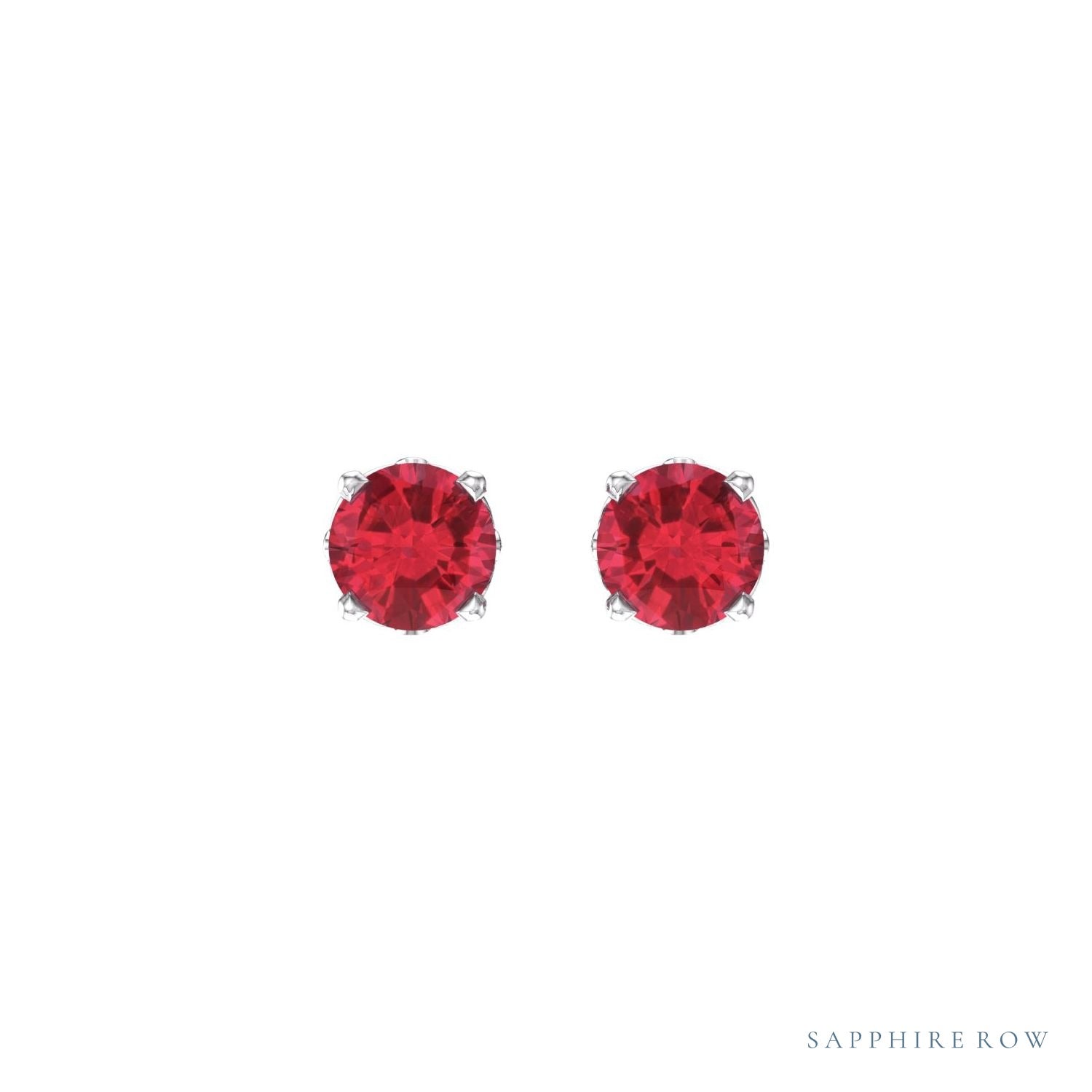 Sapphire Row Lab-Grown Prong-Set Gemstone Stud Earrings - Ruby, 14K White Gold (view 2)
