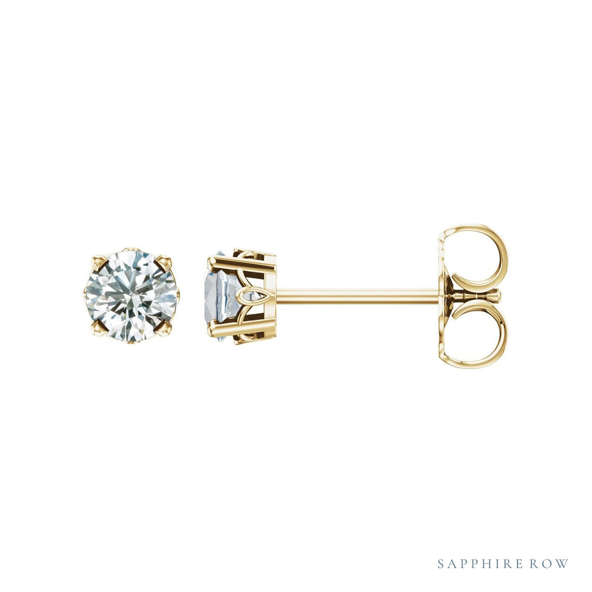 Sapphire Row Lab-Grown Prong-Set Gemstone Stud Earrings - Diamond, 14K Yellow Gold