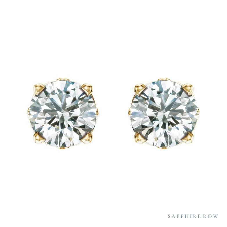Sapphire Row Lab-Grown Prong-Set Gemstone Stud Earrings - Diamond, 14K Yellow Gold (view 2)