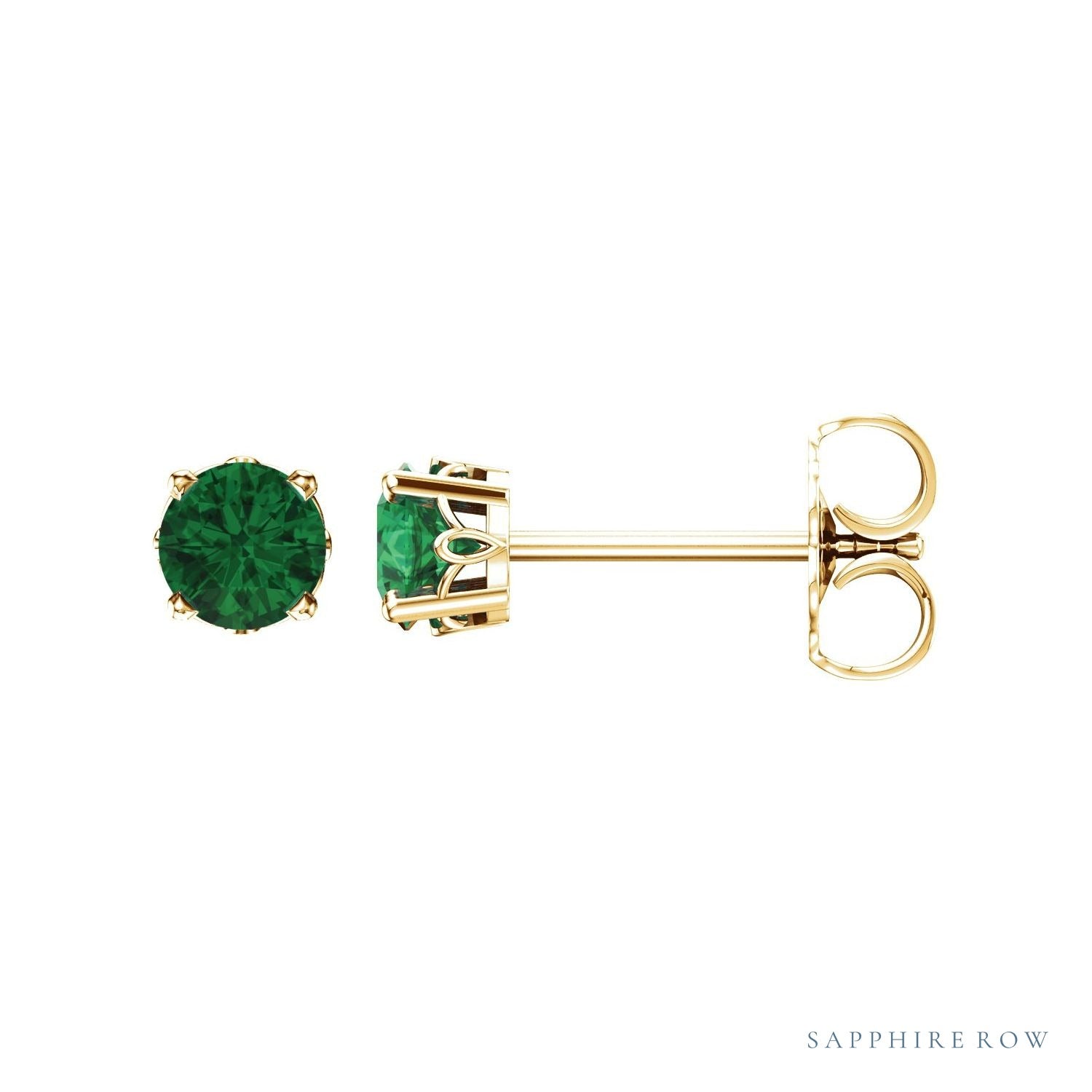 Sapphire Row Lab-Grown Prong-Set Gemstone Stud Earrings - Emerald, 14K Yellow Gold