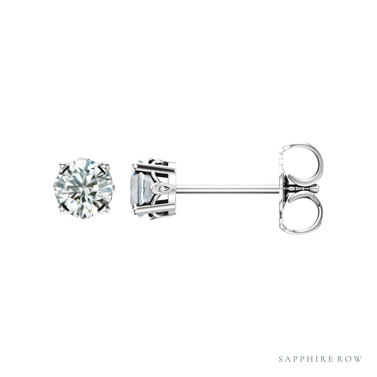 Sapphire Row Lab-Grown Prong-Set Gemstone Stud Earrings - Diamond, 14K White Gold