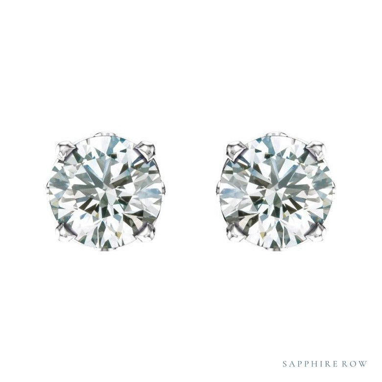 Sapphire Row Lab-Grown Prong-Set Gemstone Stud Earrings - Diamond, 14K White Gold (view 2)