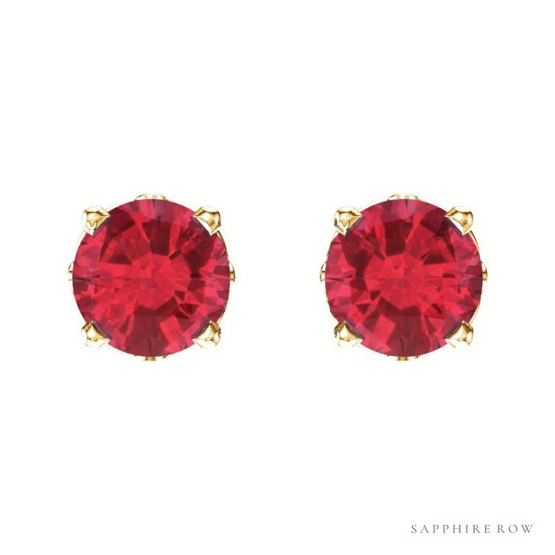 Sapphire Row Lab-Grown Prong-Set Gemstone Stud Earrings - Ruby, 14K Yellow Gold (view 2)