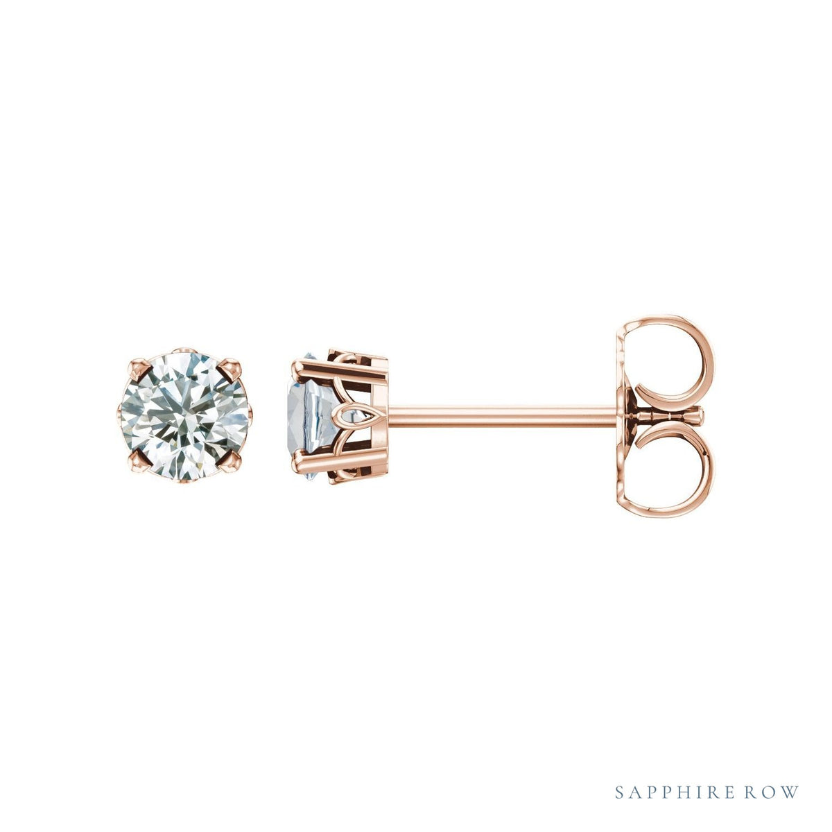 Sapphire Row Lab-Grown Prong-Set Gemstone Stud Earrings - Diamond, 14K Rose Gold