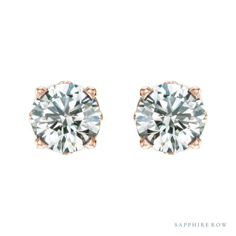 Sapphire Row Lab-Grown Prong-Set Gemstone Stud Earrings - Diamond, 14K Rose Gold (view 2)