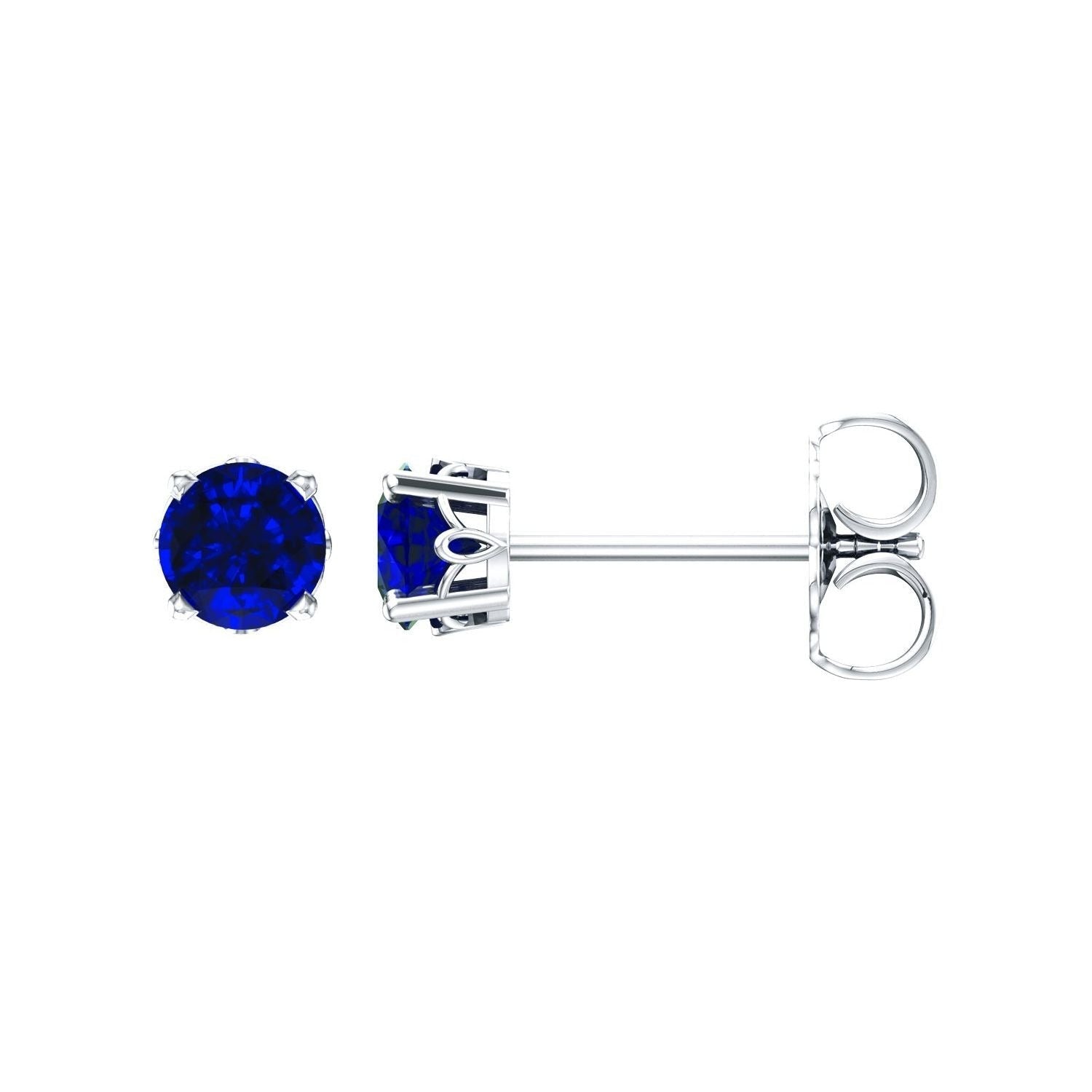 Sapphire Row Lab-Grown Prong-Set Gemstone Stud Earrings - Blue Sapphire, 14K White Gold