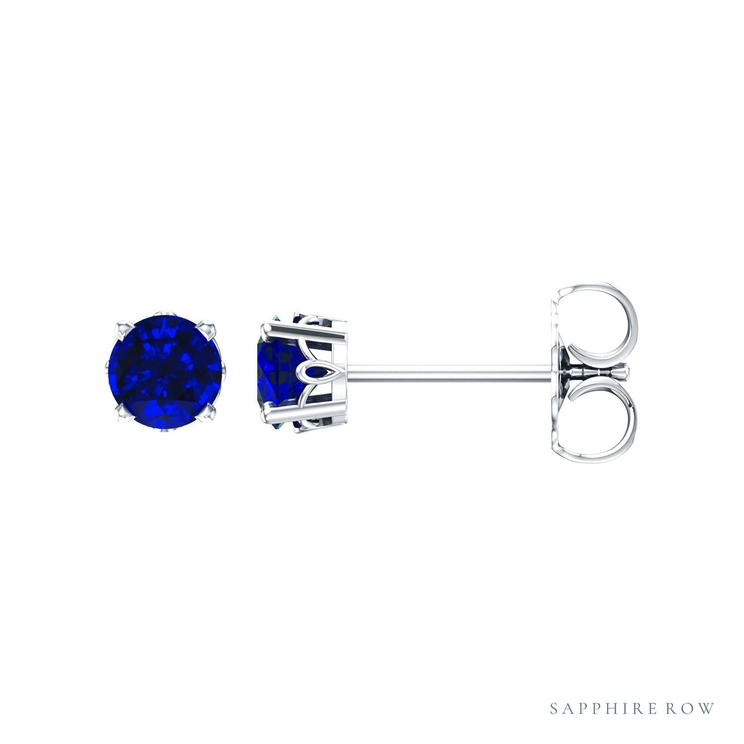 Sapphire Row Lab-Grown Prong-Set Gemstone Stud Earrings - Blue Sapphire, 14K White Gold