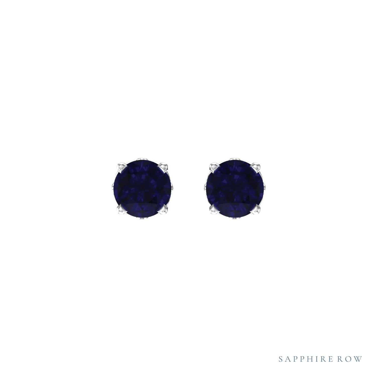 Sapphire Row Lab-Grown Prong-Set Gemstone Stud Earrings - Blue Sapphire, 14K White Gold (view 2)