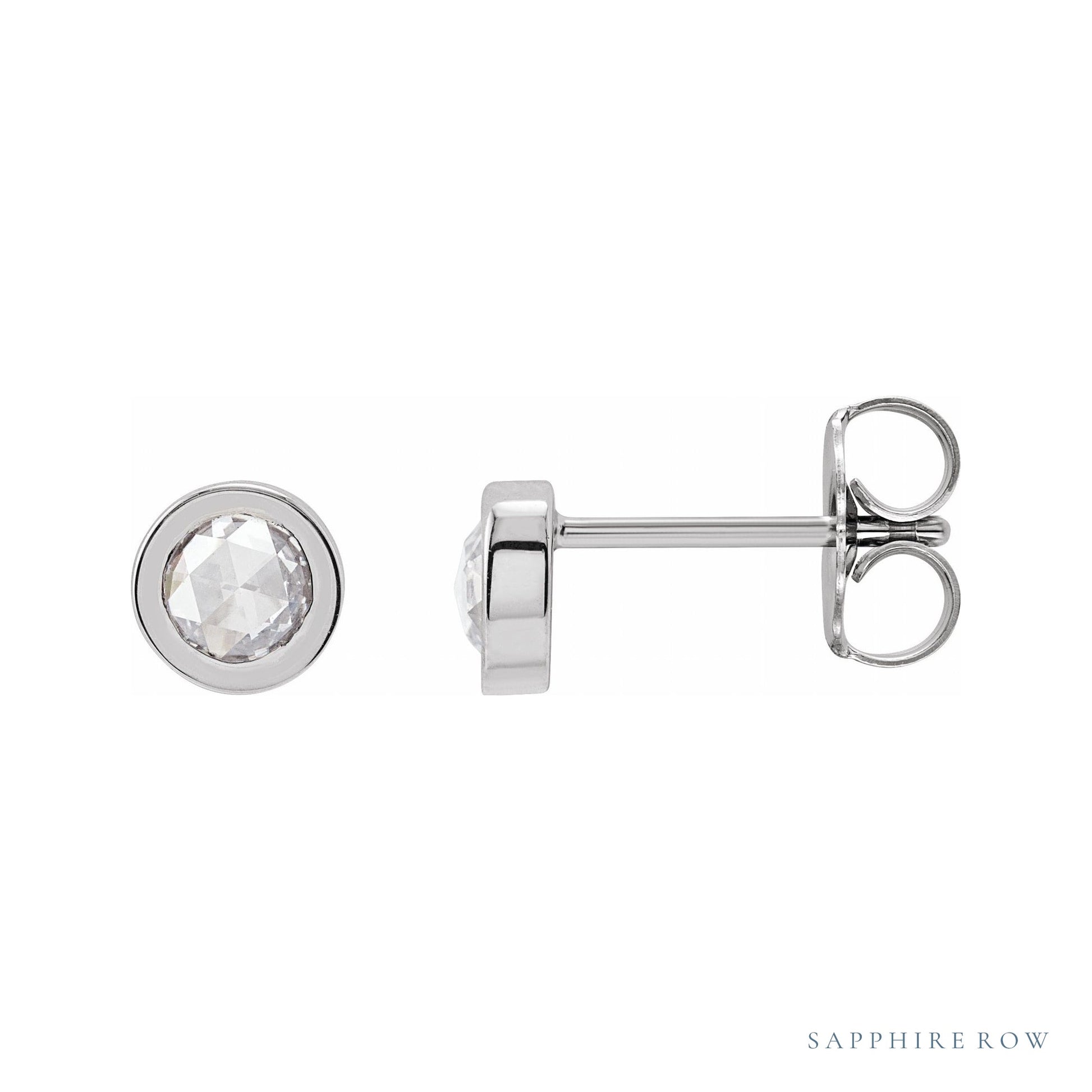 Sapphire Row Natural Rose-Cut Diamond Bezel Stud Earrings - Platinum