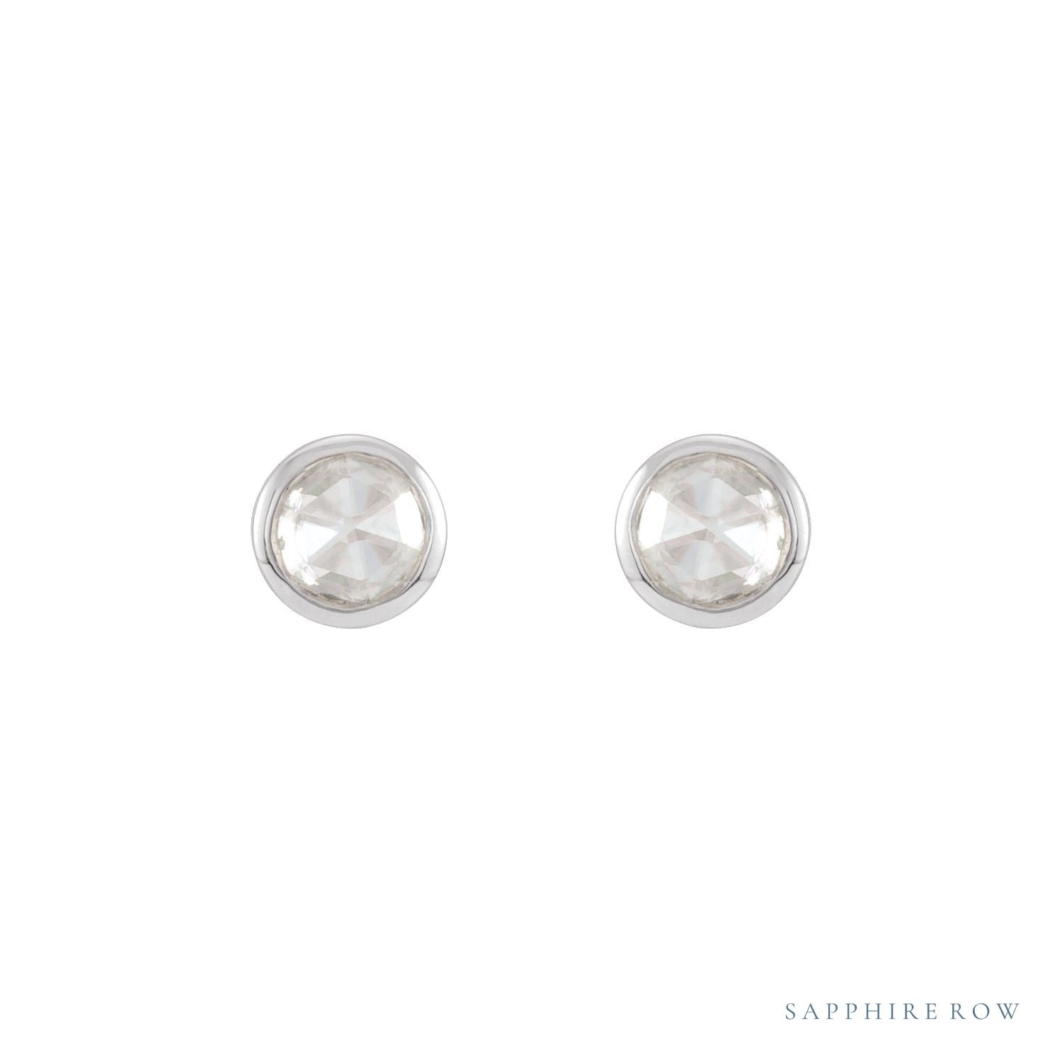 Sapphire Row Natural Rose-Cut Diamond Bezel Stud Earrings - Platinum (view 2)