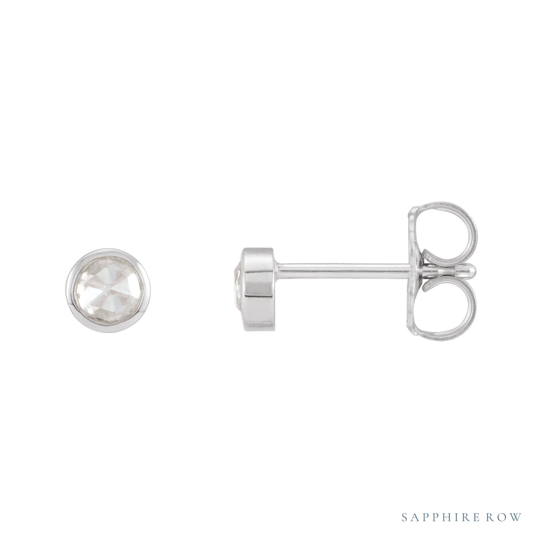 Sapphire Row Natural Rose-Cut Diamond Bezel Stud Earrings - 14K White Gold