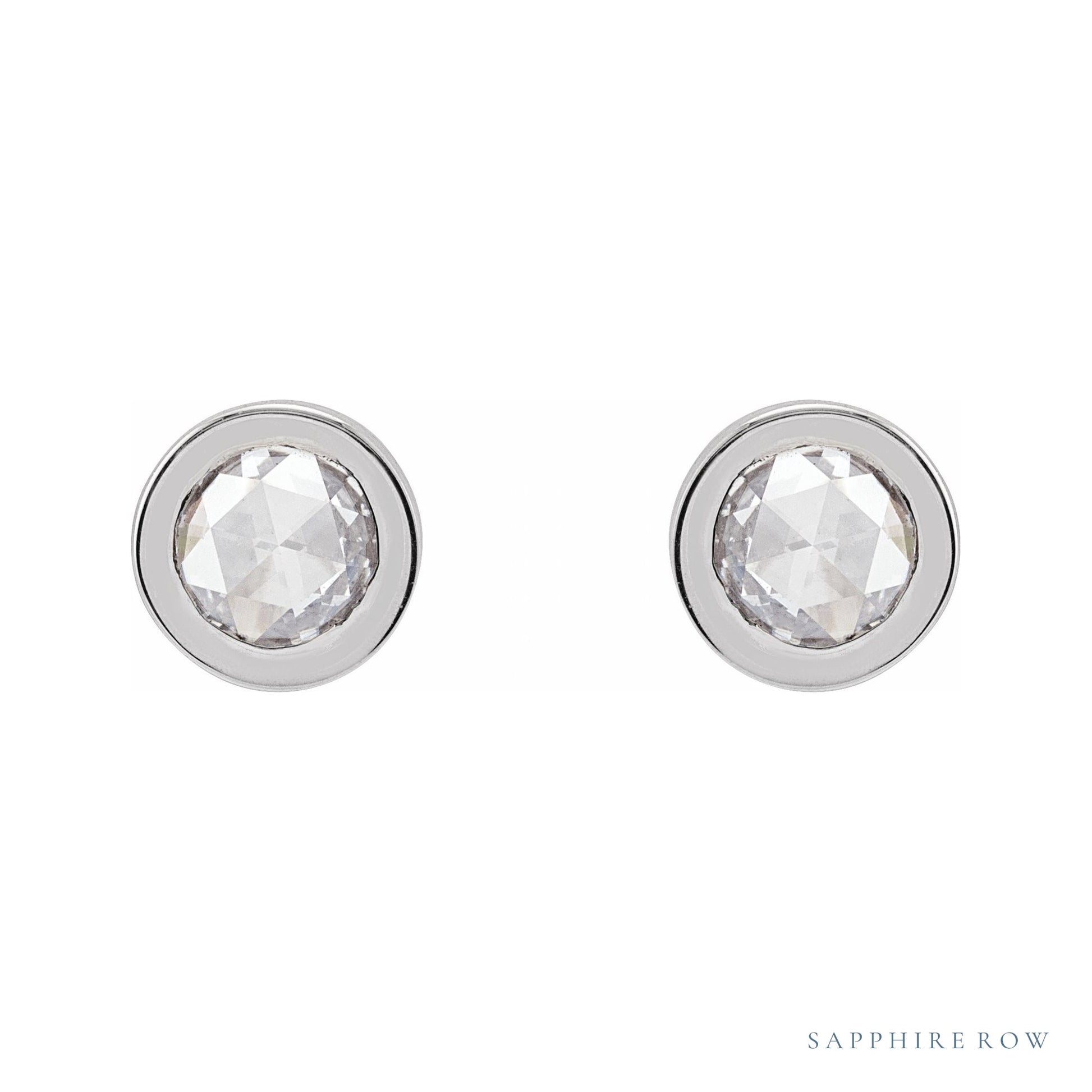 Sapphire Row Natural Rose-Cut Diamond Bezel Stud Earrings - 14K White Gold (view 2)