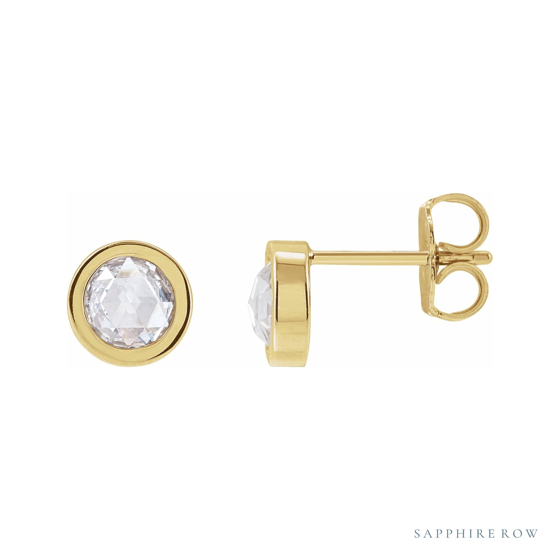 Sapphire Row Natural Rose-Cut Diamond Bezel Stud Earrings - 14K Yellow Gold, 5/8 CTW