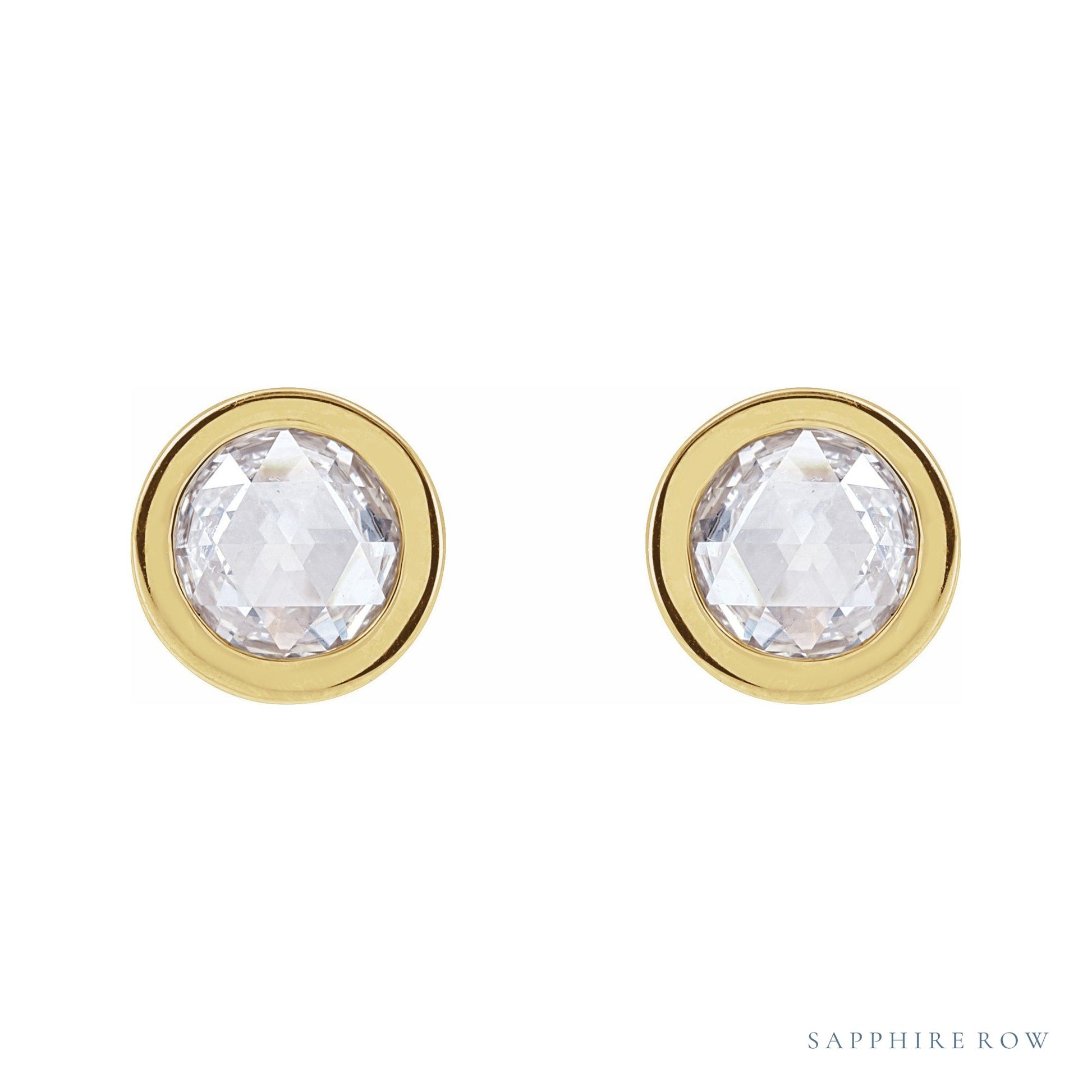 Sapphire Row Natural Rose-Cut Diamond Bezel Stud Earrings - 14K Yellow Gold, 5/8 CTW (view 2)