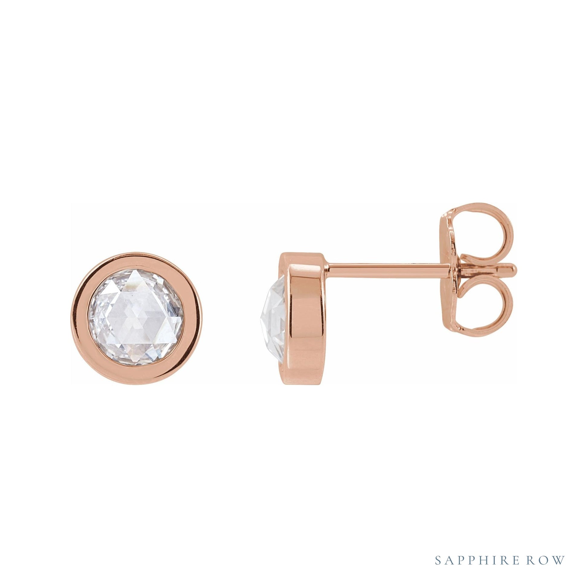 Sapphire Row Natural Rose-Cut Diamond Bezel Stud Earrings - 14K Rose Gold, 5/8 CTW
