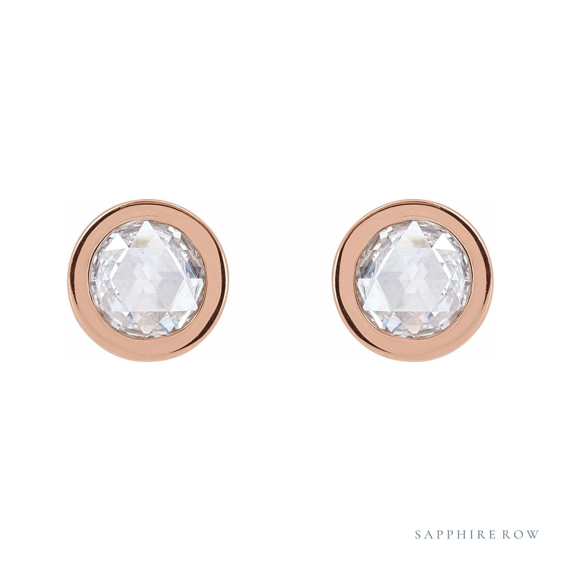 Sapphire Row Natural Rose-Cut Diamond Bezel Stud Earrings - 14K Rose Gold, 5/8 CTW (view 2)
