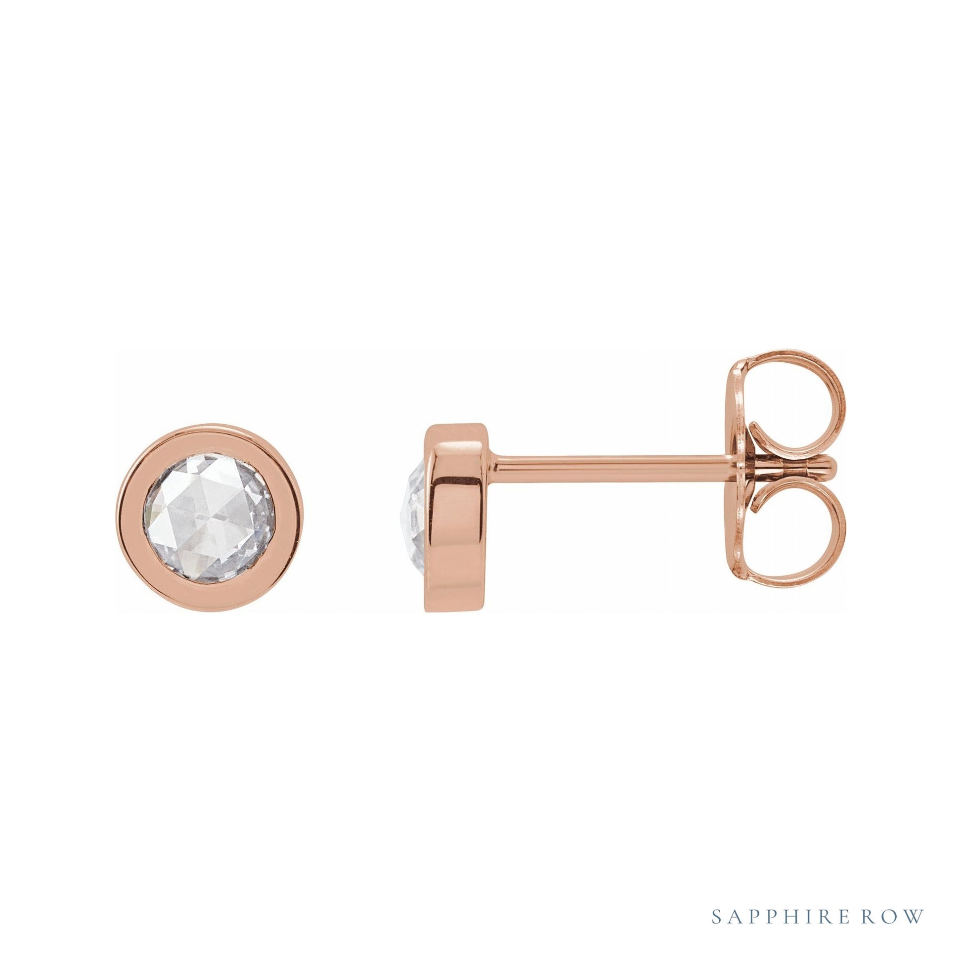 Sapphire Row Natural Rose-Cut Diamond Bezel Stud Earrings - 14K Rose Gold