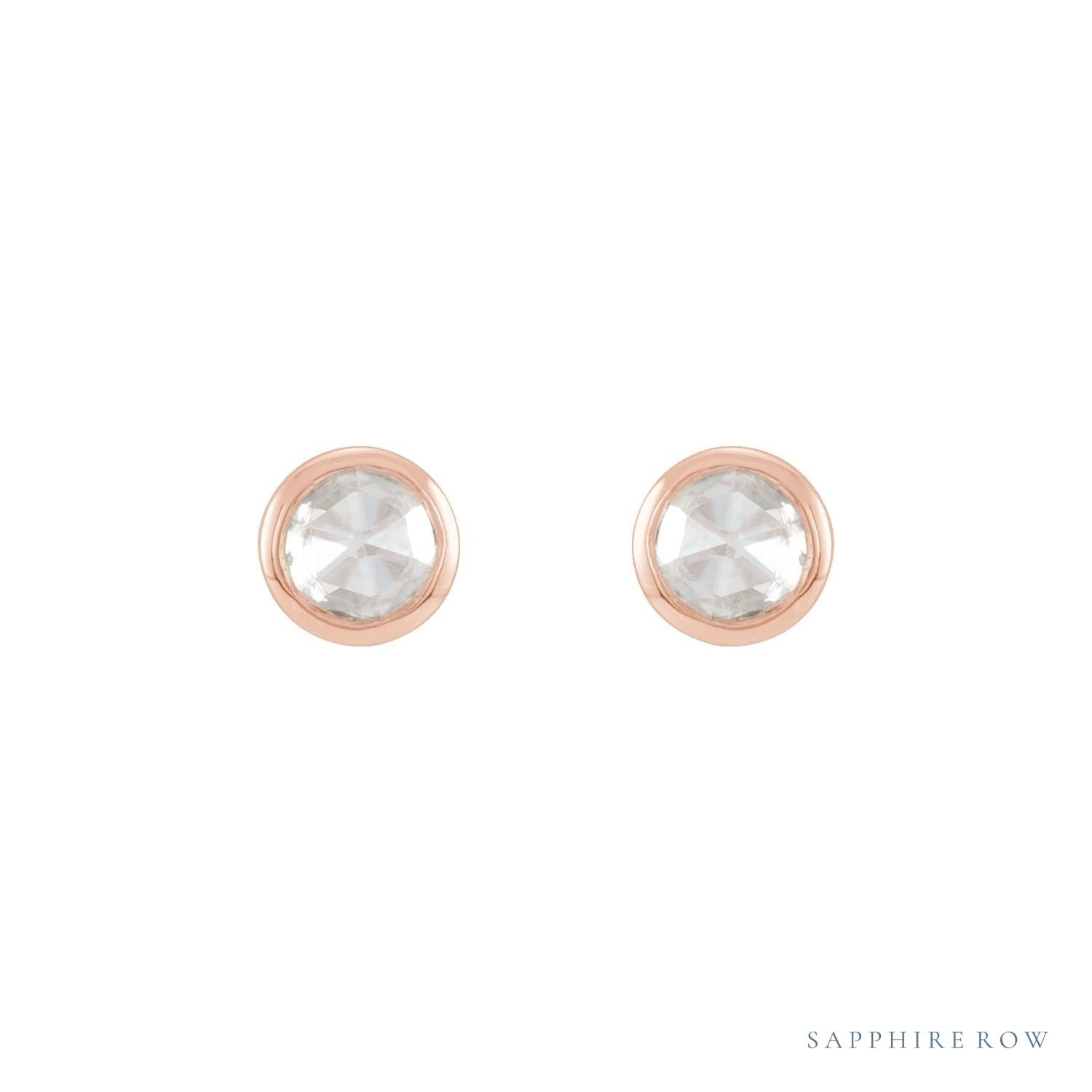 Sapphire Row Natural Rose-Cut Diamond Bezel Stud Earrings - 14K Rose Gold (view 2)
