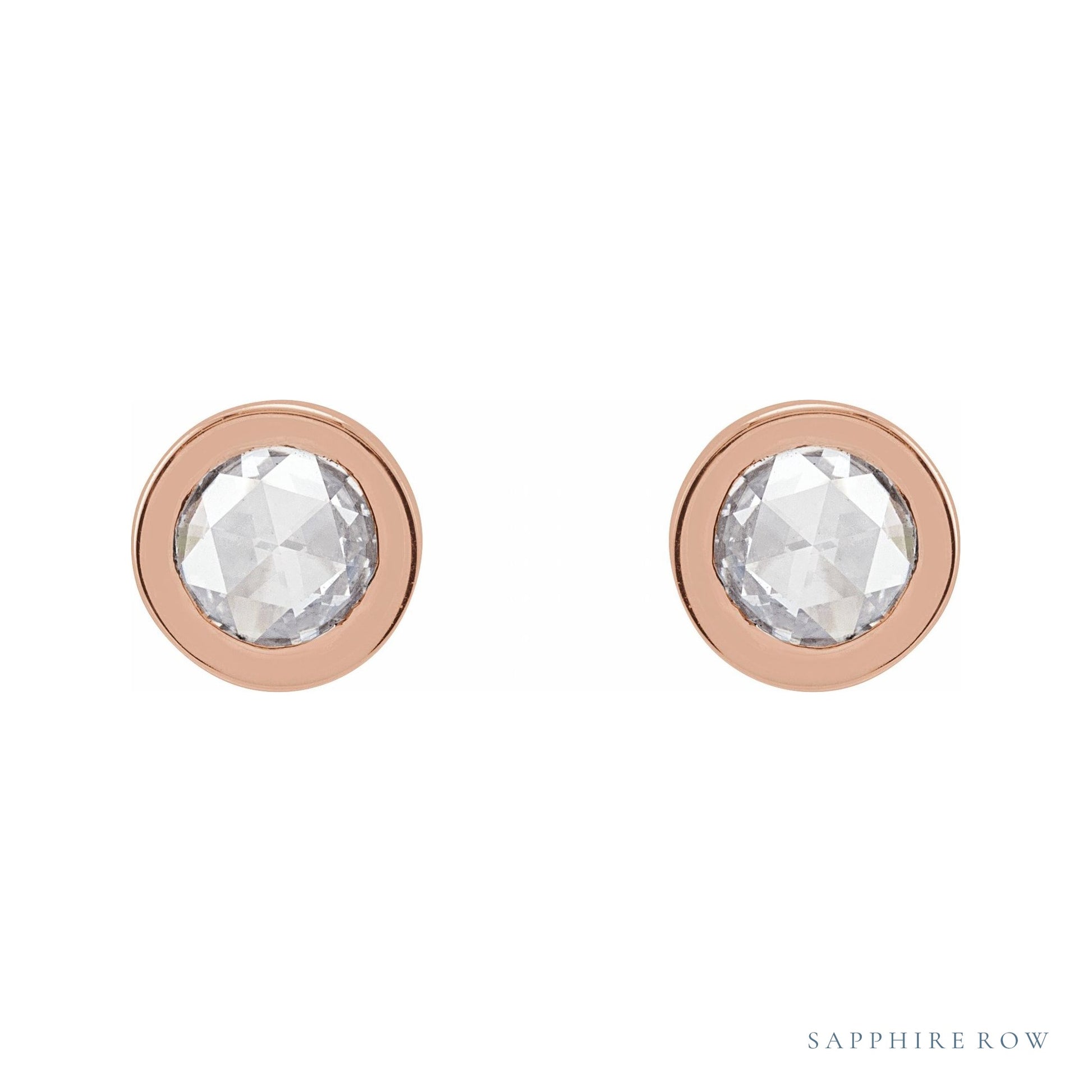 Sapphire Row Natural Rose-Cut Diamond Bezel Stud Earrings - 14K Rose Gold (view 2)
