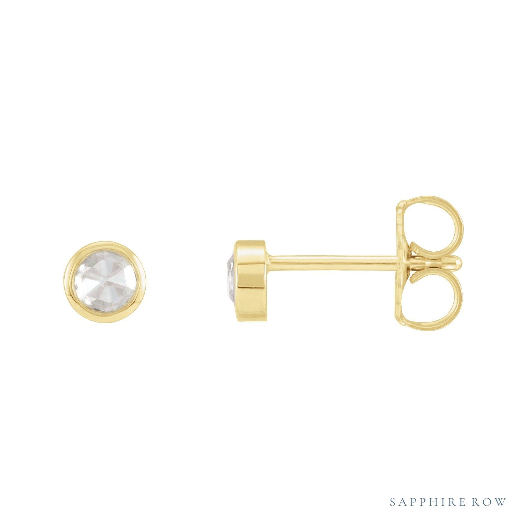 Sapphire Row Natural Rose-Cut Diamond Bezel Stud Earrings - 14K Yellow Gold