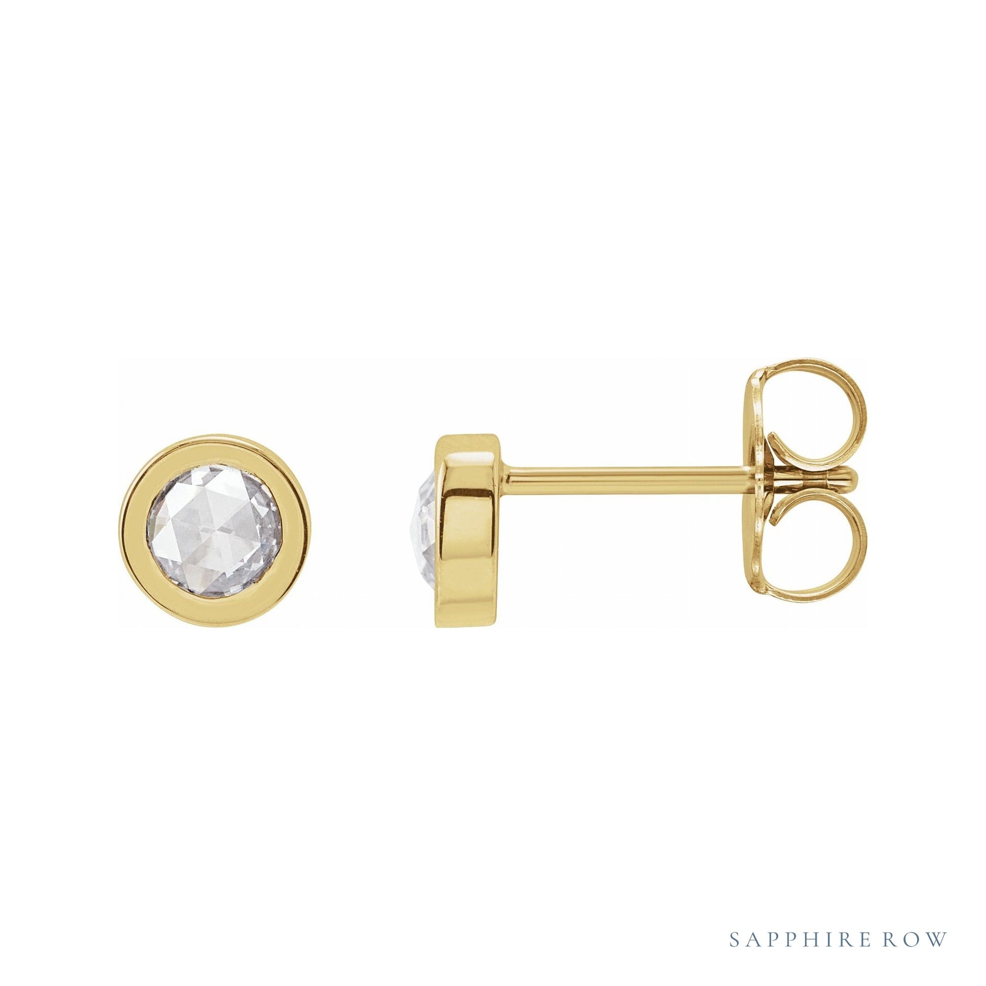 Sapphire Row Natural Rose-Cut Diamond Bezel Stud Earrings - 14K Yellow Gold