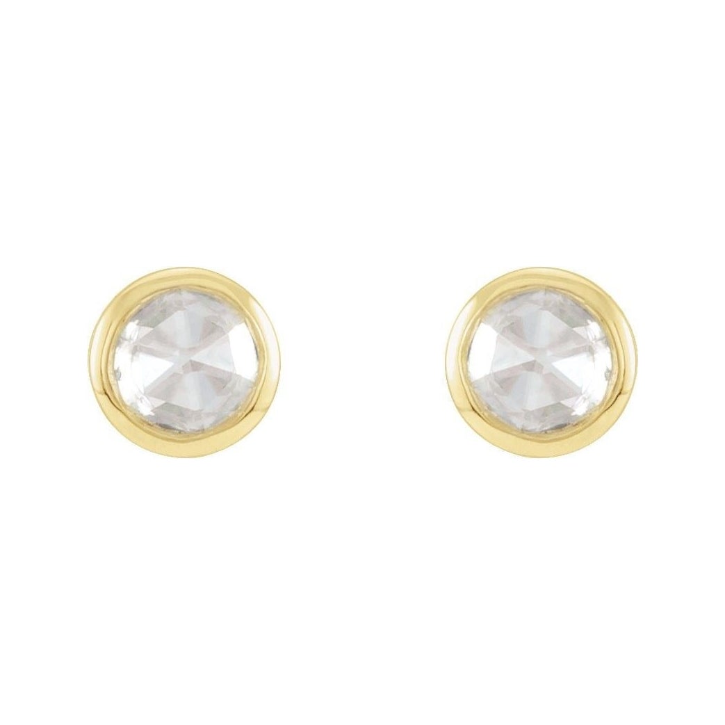 Sapphire Row Natural Rose-Cut Diamond Bezel Stud Earrings - 14K Yellow Gold (view 2)