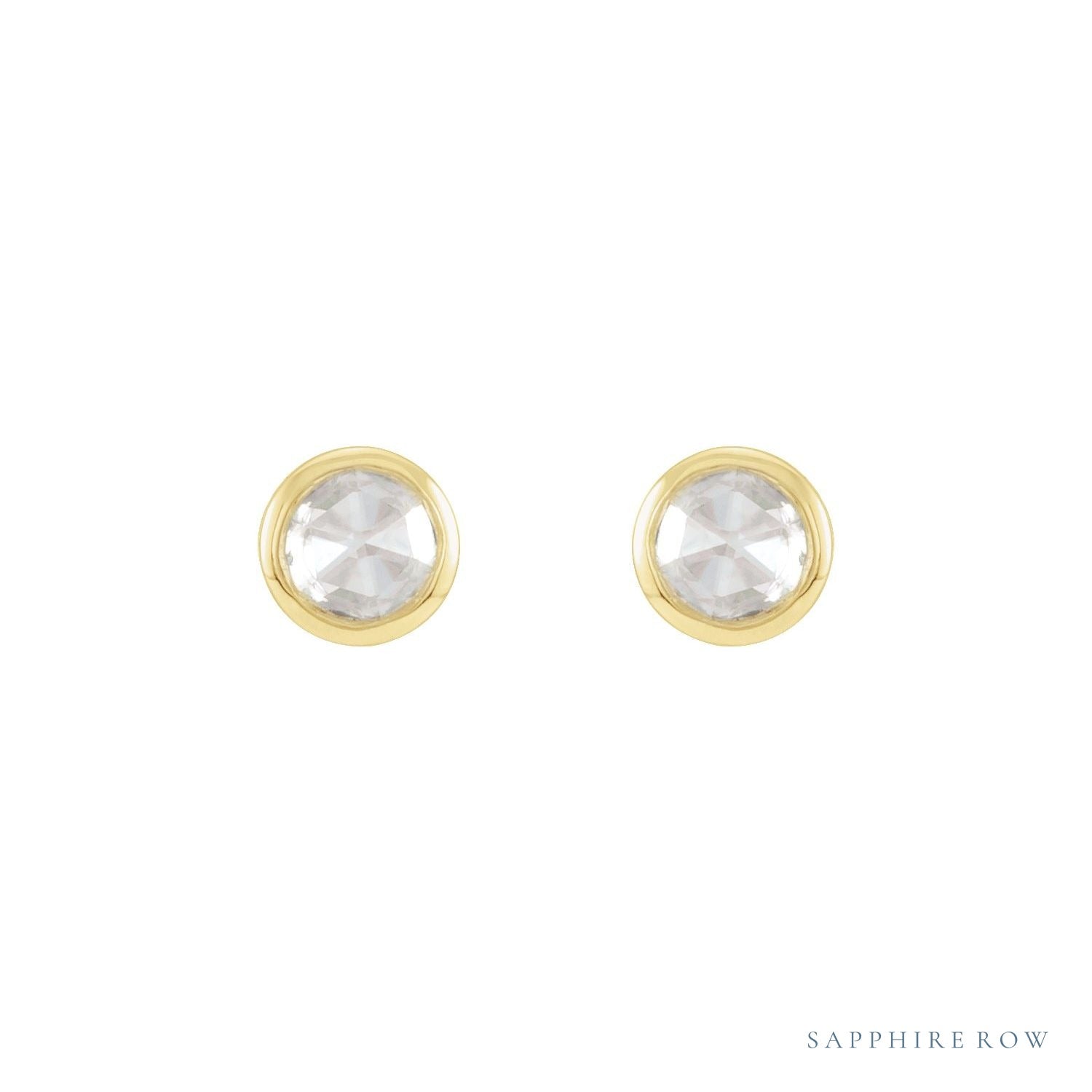 Sapphire Row Natural Rose-Cut Diamond Bezel Stud Earrings - 14K Yellow Gold (view 2)