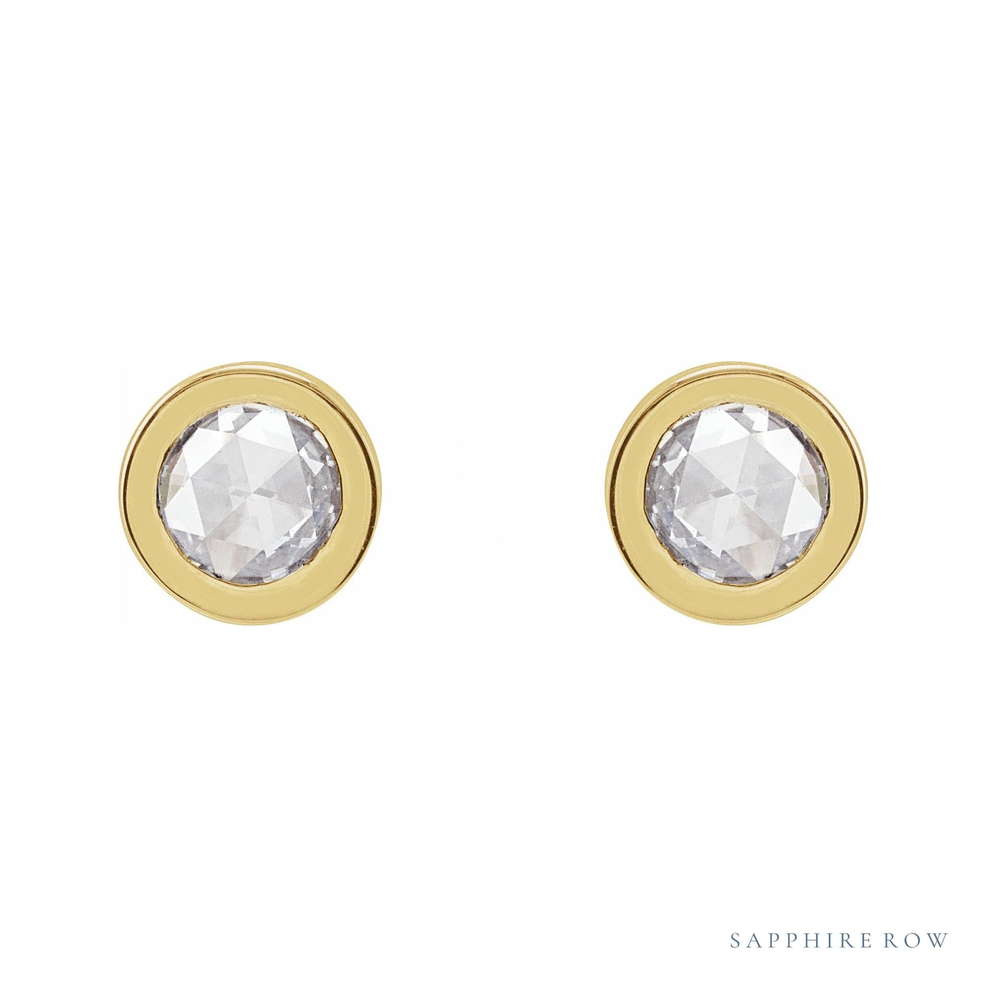 Sapphire Row Natural Rose-Cut Diamond Bezel Stud Earrings - 14K Yellow Gold (view 2)