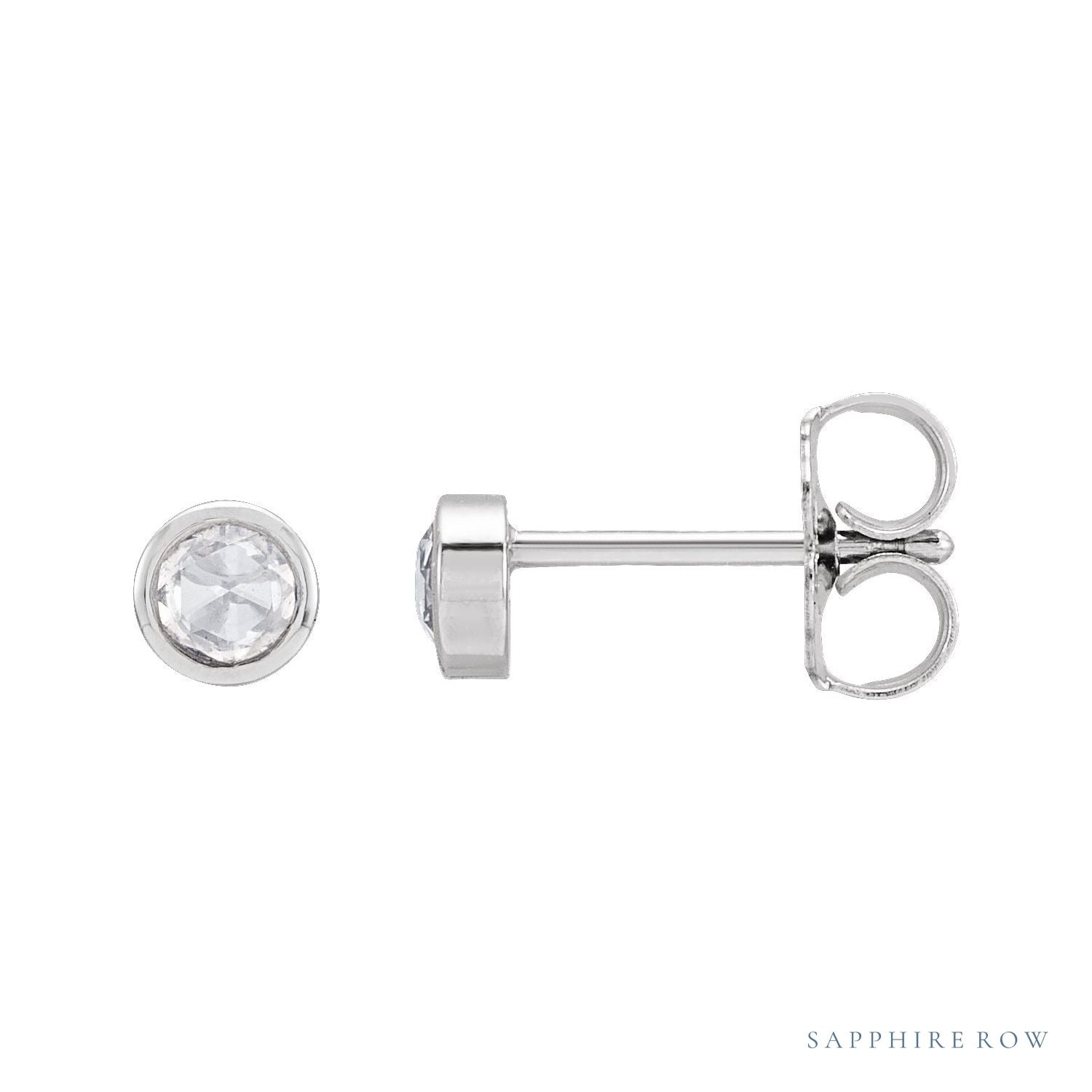 Sapphire Row Natural Rose-Cut Diamond Bezel Stud Earrings - Platinum, 1/8 CTW