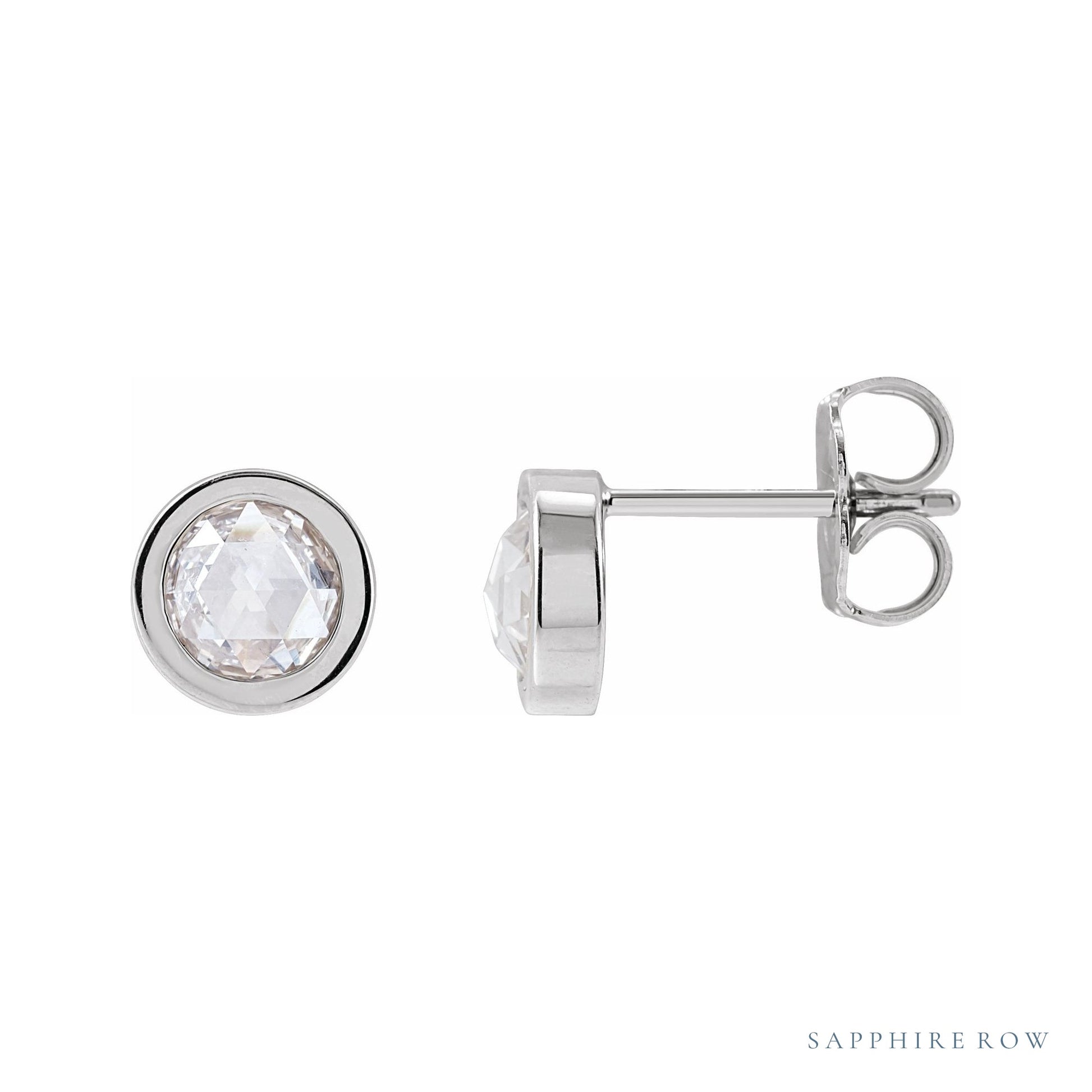 Sapphire Row Natural Rose-Cut Diamond Bezel Stud Earrings - 14K White Gold, 5/8 CTW