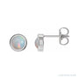 Sapphire Row Natural Cabochon Gemstone Bezel Stud Earrings - White Opal, 14K White Gold, 5 mm