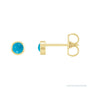 Sapphire Row Natural Cabochon Gemstone Bezel Stud Earrings - Turquoise, 14K Yellow Gold