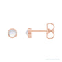 Sapphire Row Natural Cabochon Gemstone Bezel Stud Earrings - Rainbow Moonstone, 14K Rose Gold