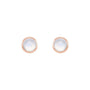 Sapphire Row Natural Cabochon Gemstone Bezel Stud Earrings - Rainbow Moonstone, 14K Rose Gold (view 2)