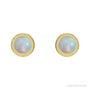 Sapphire Row Natural Cabochon Gemstone Bezel Stud Earrings - White Opal, 14K Yellow Gold, 4 mm (view 2)