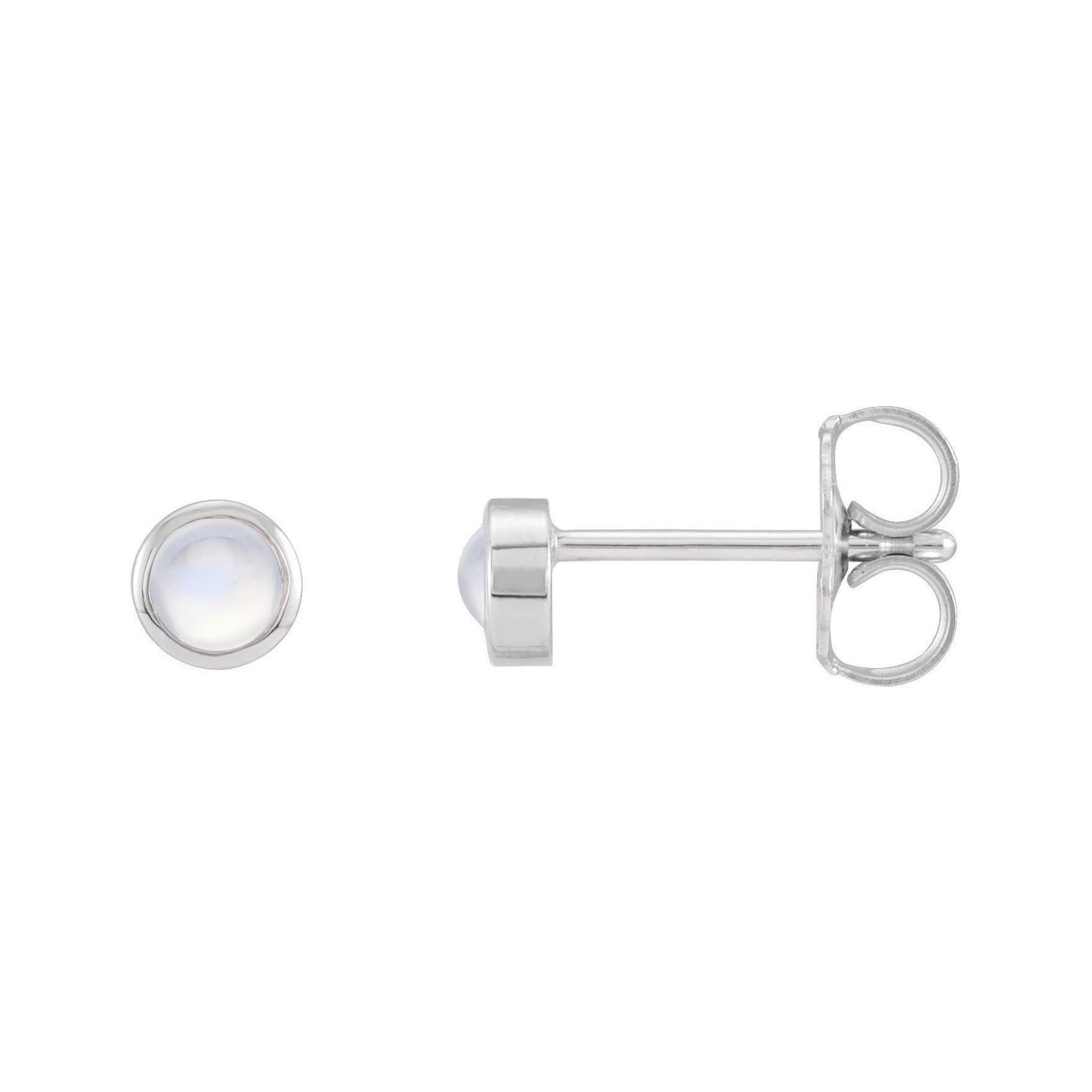 Sapphire Row Natural Cabochon Gemstone Bezel Stud Earrings - Rainbow Moonstone, 14K White Gold