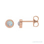 Sapphire Row Natural Cabochon Gemstone Bezel Stud Earrings - White Opal, 14K Rose Gold, 4 mm