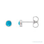 Sapphire Row Natural Cabochon Gemstone Bezel Stud Earrings - Turquoise, Platinum