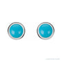 Sapphire Row Natural Cabochon Gemstone Bezel Stud Earrings - Turquoise, Platinum, 5 mm (view 2)