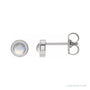 Sapphire Row Natural Cabochon Gemstone Bezel Stud Earrings - Rainbow Moonstone, 14K White Gold, 4 mm