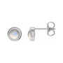 Sapphire Row Natural Cabochon Gemstone Bezel Stud Earrings - Rainbow Moonstone, 14K White Gold, 5 mm