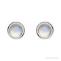 Sapphire Row Natural Cabochon Gemstone Bezel Stud Earrings - Rainbow Moonstone, 14K White Gold, 5 mm (view 2)
