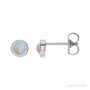 Sapphire Row Natural Cabochon Gemstone Bezel Stud Earrings - White Opal, Platinum, 4 mm