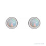 Sapphire Row Natural Cabochon Gemstone Bezel Stud Earrings - White Opal, Platinum, 4 mm (view 2)
