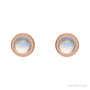 Sapphire Row Natural Cabochon Gemstone Bezel Stud Earrings - Rainbow Moonstone, 14K Rose Gold, 4 mm (view 2)