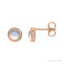 Sapphire Row Natural Cabochon Gemstone Bezel Stud Earrings - Rainbow Moonstone, 14K Rose Gold, 5 mm