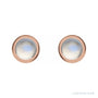 Sapphire Row Natural Cabochon Gemstone Bezel Stud Earrings - Rainbow Moonstone, 14K Rose Gold, 5 mm (view 2)