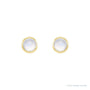Sapphire Row Natural Cabochon Gemstone Bezel Stud Earrings - Rainbow Moonstone, 14K Yellow Gold (view 2)