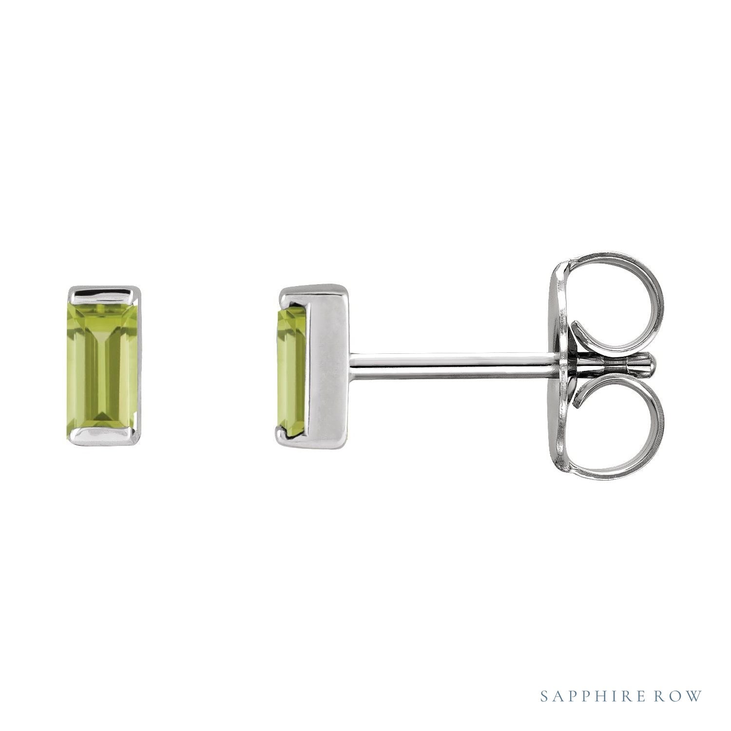 Sapphire Row Natural Gemstone Channel-Set Baguette Stud Earrings - Peridot, Platinum