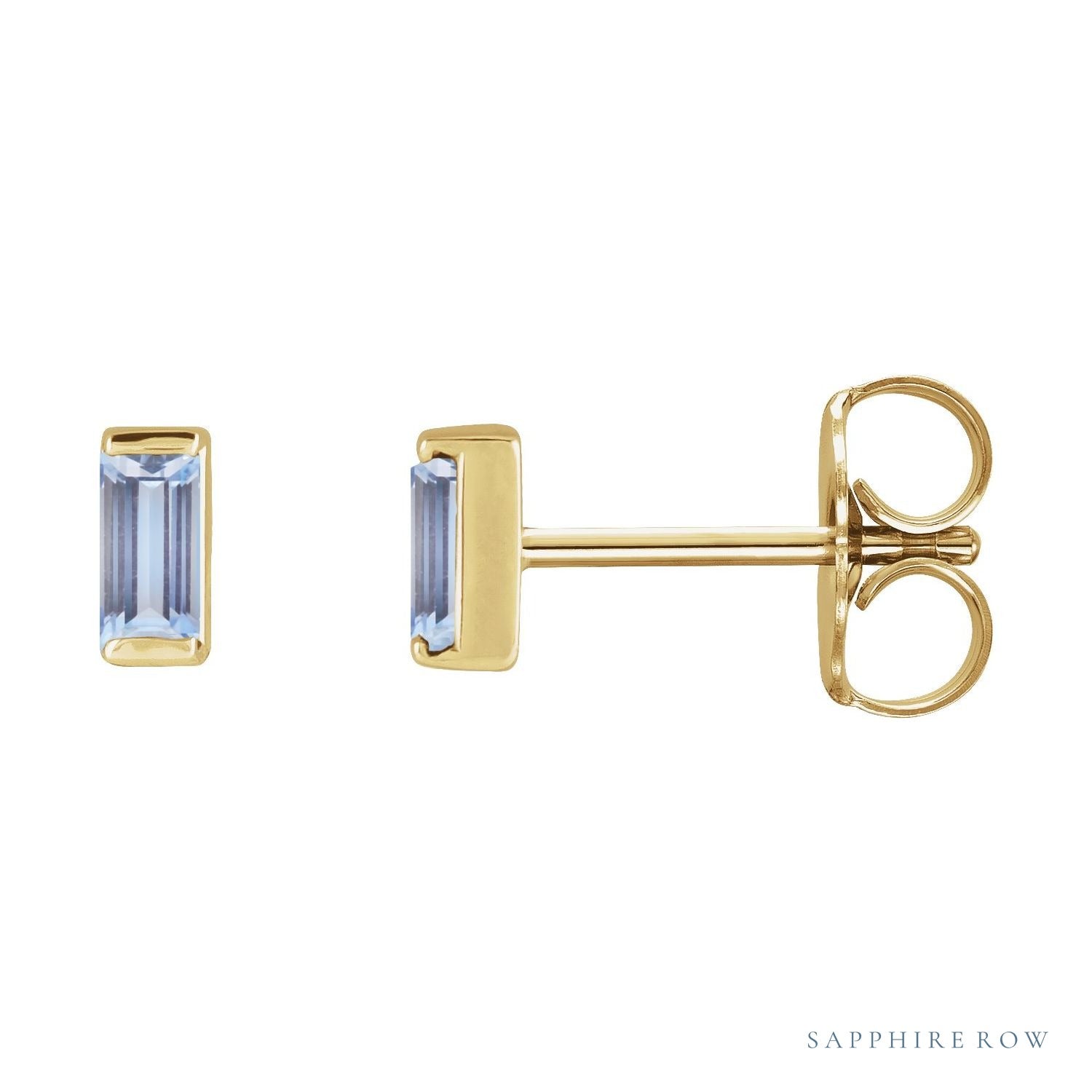 Sapphire Row Natural Gemstone Channel-Set Baguette Stud Earrings - Tanzanite, 14K Yellow Gold